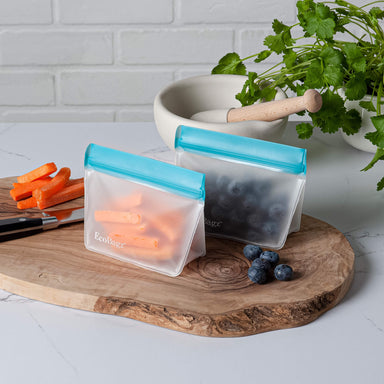 Zeal EcoBagz eco-friendly reusable bags filled with healthy snacks