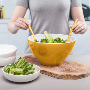 Zeal Melamine Salad Bowl and Salad Servers in Mustard