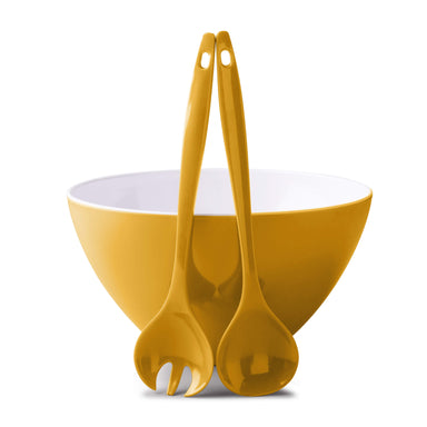Zeal Melamine Salad Bowl and Salad Servers in Mustard