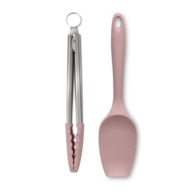 Zeal Silicone Kitchen Tongs & Spatula Spoon Set in Rose Pink
