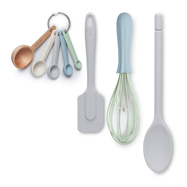 Zeal Silicone Measuring Spoons, Spatula, Traditional Spoon & Whisk Set in French Grey