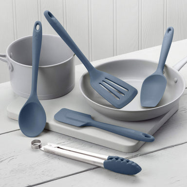 Zeal Kitchen Tongs, Slotted Turner, Spoon, Spatula Spoon & Spatula Set in Provence Blue