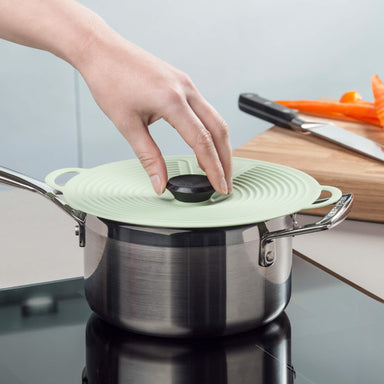 Silicone Self Sealing Lid by Zeal used on a saucepan